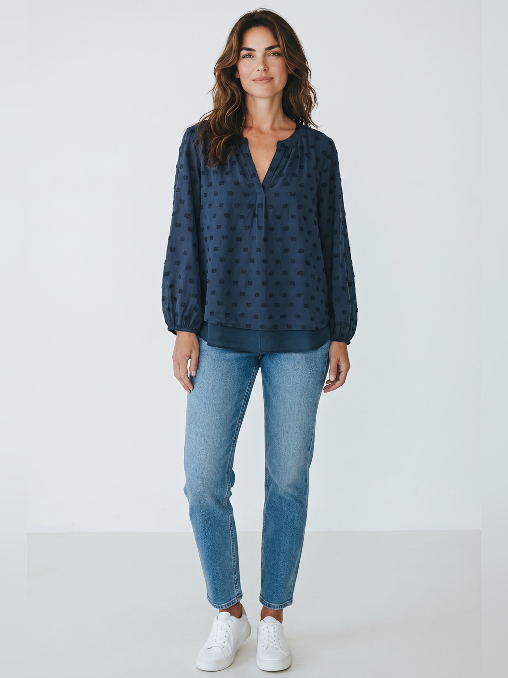 Finley Stephanie Clip Dot Blouse // Blue // Medium